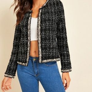 tweed plaid jacket with pearls